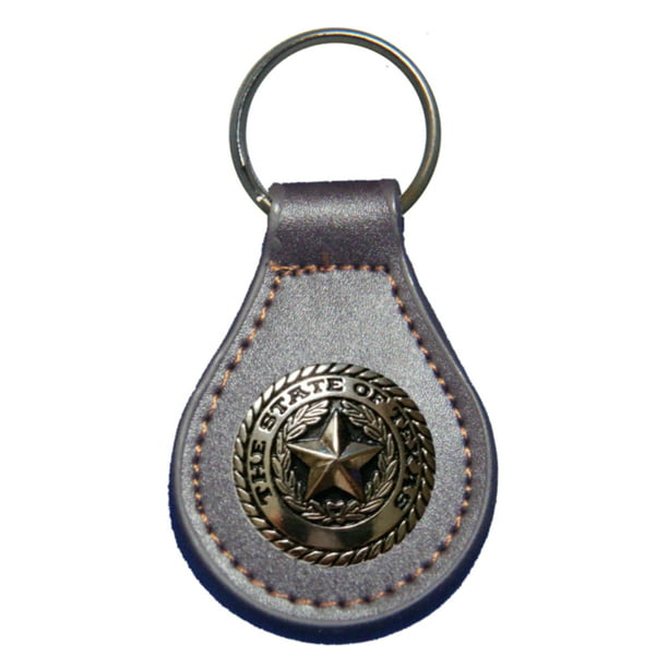 Black Leather Keychain Fob Silver The State of Texas Seal Star Concho NEW